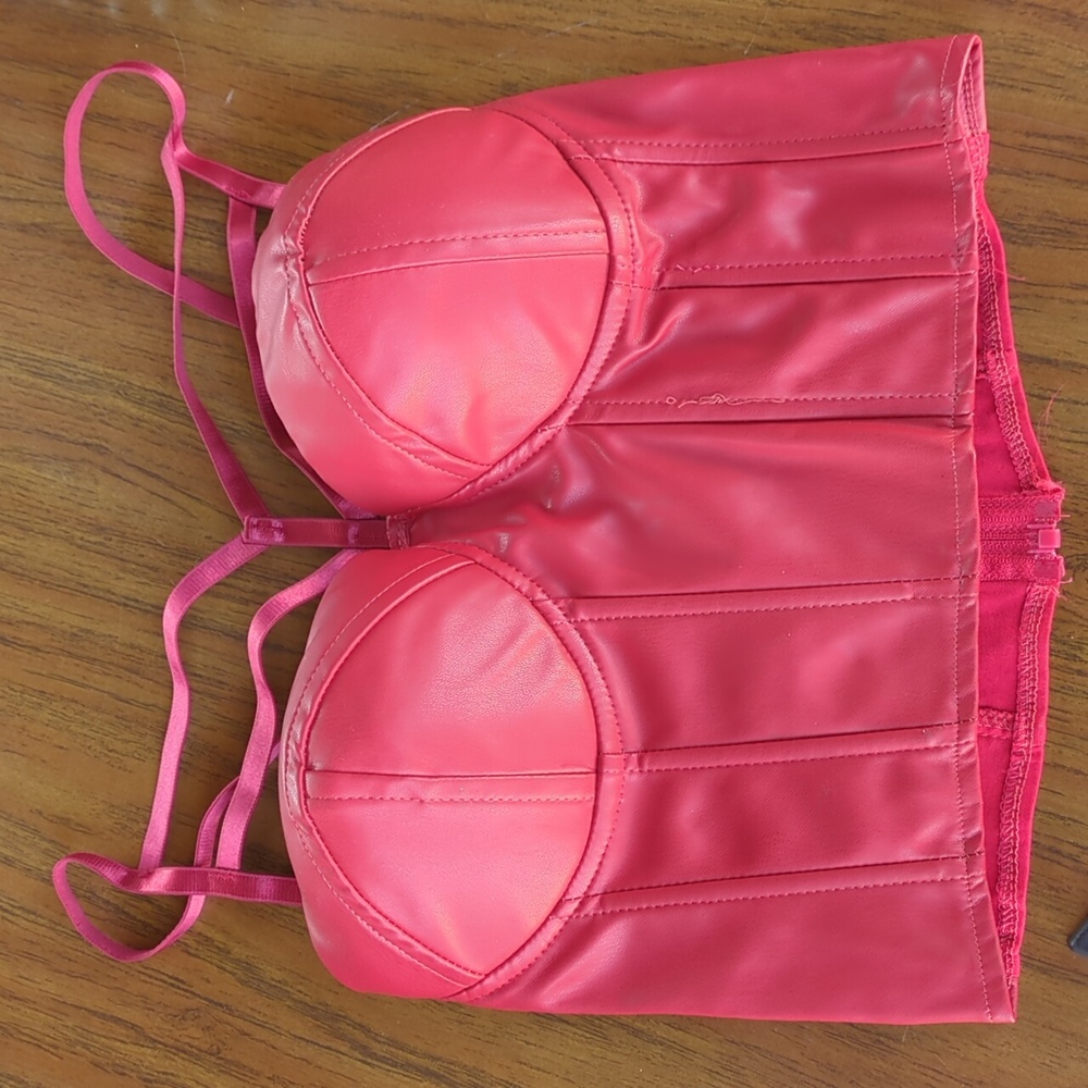 Oppa! faux leather bustier crop top in red, Multi-strap Detailing Size Medium - Picture 4 of 12